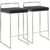 Fuji Stackable 27" Counter Stool in Black Velvet & Brushed Stainless (Set of 2)
